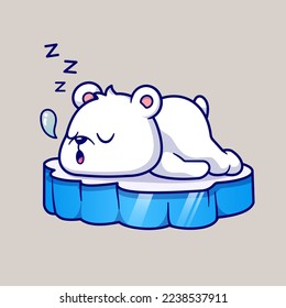 Cute Polar Bear Sleeping On Ice Cartoon Vector Icon Illustration. Animal Nature Icon Concept Isolated Premium Vector. Flat Cartoon Style