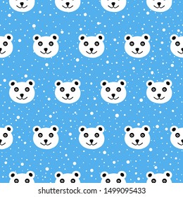 Cute polar bear and snow flat vector seamless pattern 
