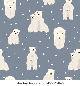 Cute polar bear in snow seamless pattern