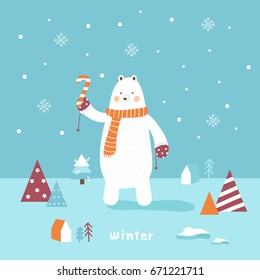 cute polar bear snow in winter