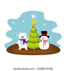 cute polar bear with snowman characters