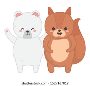 cute polar bear and squirrel animals vector illustration