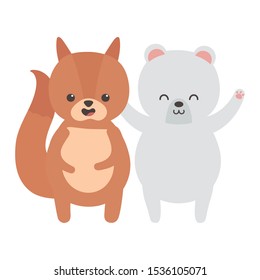 cute polar bear and squirrel cartoon vector illustration