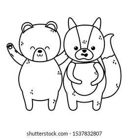 cute polar bear and squirrel cartoon vector illustration thick line