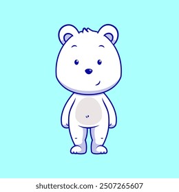 Cute Polar Bear Standing. Animal Nature. Flat Cartoon Style.