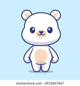 Cute Polar Bear Standing Cartoon Vector Icon Illustration. Animal Nature Icon Concept Isolated Premium Vector. Flat Cartoon Style