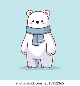 Cute Polar Bear Standing Cartoon Vector Icon Illustration. Animal Nature Icon Concept Isolated Premium Vector. Flat Cartoon Style