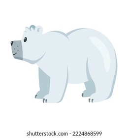 Cute polar bear standing on four legs. White arctic animal standing and smiling. Cartoon vector illustration. Zoo, winter, wildlife, fauna concept
