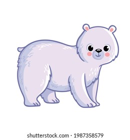 Cute polar bear stands on a white background. Vector illustration with northern animals in cartoon style.