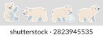 Cute polar bear sticker set. Cartoon white bear in different poses. Vector illustration.