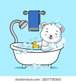 Cute Polar Bear Taking a Bath, Cartoon Vector Illustration