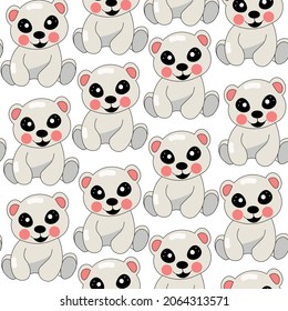 Cute, polar bear, toy, cartoon vector seamless pattern isolated on bright background. Concept for  wallpaper, print, cards