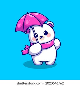 Cute polar bear with umbrella cartoon