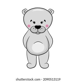 Oso polar lindo. Ilustración de dibujos animados, aislados en fondo blanco. Concepto de impresión infantil.