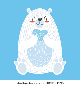 Oso polar lindo. Ilustración vectorial para postal con personaje de caricatura