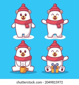 Cute polar bear vector illustration set