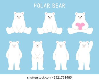 Cute polar bear vector illustration set