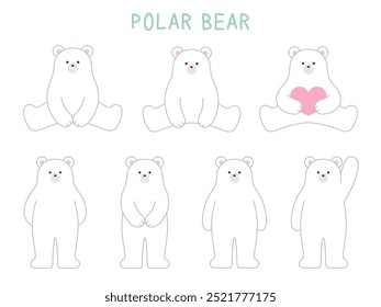 Cute polar bear vector illustration set