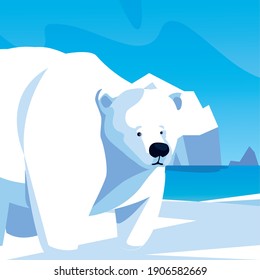 cute polar bear walking iceberg north pole vector illustration