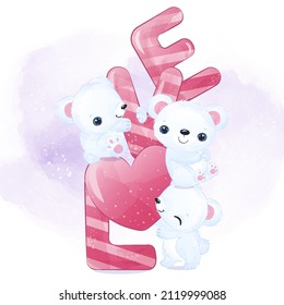 Cute Polar Bear In Watercolor Illustration