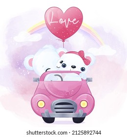 Cute Polar Bear In Watercolor Illustration