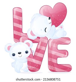 Cute Polar Bear In Watercolor Illustration