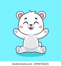 Cute Polar Bear Waving Hand Cartoon Vector Icon Illustration. Animal Nature Icon Concept Isolated Premium Vector. Flat Cartoon Style