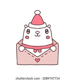 Cute polar bear wear Santa hat with love letter for Christmas illustration. Vector graphics for t-shirt prints and other uses.
