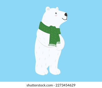 Cute Polar Bear Wearing Green Scarf Illustration visualized with Cartoon Style