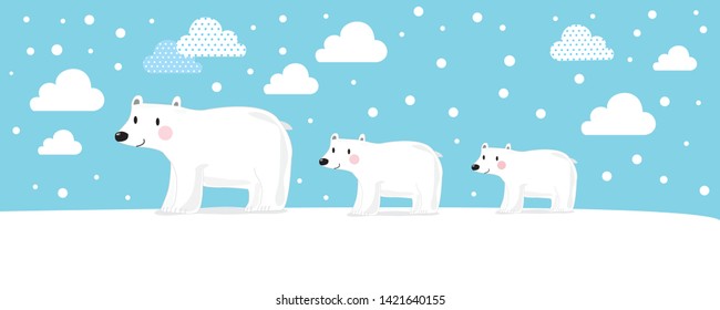 Cute Polar bear wearing Santa Claus hat Vector illustration for Merry Christmas and Happy New Year,Cute polar bears in simple cartoon style,Illustration of cute Polar bear