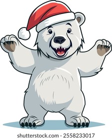 A cute polar bear wearing a Santa hat, perfect for Christmas cards and winter-themed designs.