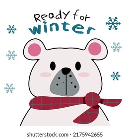 cute polar bear wearing a scarf, Scandinavian-style wallpaper.