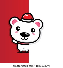 cute polar bear with white paper