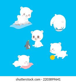 A cute polar bear who fell asleep while playing with a penguin on the ice