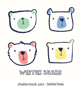 cute polar bears head vector design for baby fashion