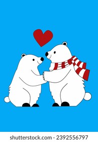 cute polar bears in love. Merry Christmas greetings card