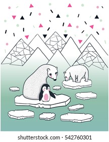 cute polar bears and penguin vector
