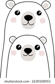 Cute Polar Bears Vector Illustration - Hand Drawn Cartoon Style for Kids and Nursery Design