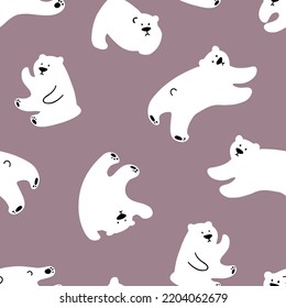 Cute polar bears. White teddy bears print. Bears at the North Pole. Pastel pink print with white cubs. Kind polar bears