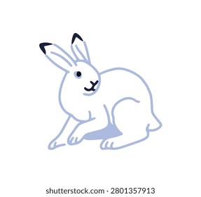 Cute polar hare. Funny wild bunny with winter coat. Little Arctic rabbit. Small animal of North and South Pole. Wildlife of northern ice, Canada and Taiga. Flat isolated vector illustration on white