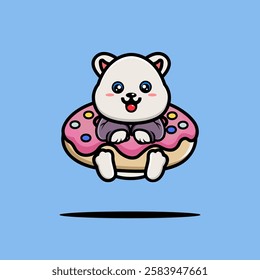 Cute polar hug big doughnut cartoon