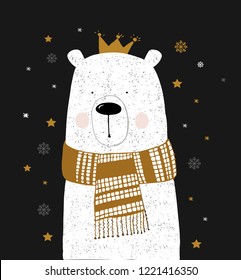 Cute polar Teddy bear. cartoon hand drawn vector illustration. Can be used for t-shirt print, kids wear fashion design, baby shower invitation card.