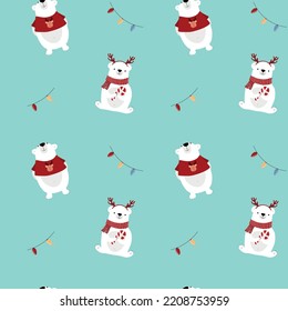 cute polar white bear set pattern new year merry christmas garland light for print pattern textile poster postcard sticker 