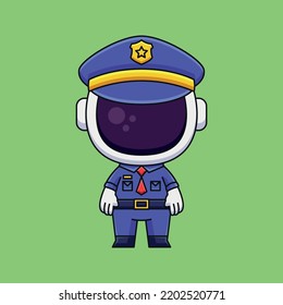 cute police astronaut cartoon doodle hand drawn concept vector kawaii icon illustration