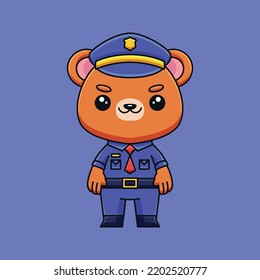 cute police bear cartoon doodle hand drawn concept vector kawaii icon illustration