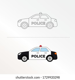 Cute Police Car Vector Design Illustration. Coloring book pages for kids.