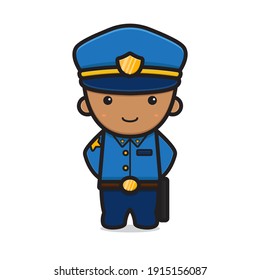 Cute police character wearing uniform cartoon vector icon illustration. Police icon concept isolated vector. Flat cartoon style