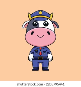 cute police cow cartoon doodle art hand drawn concept vector kawaii icon illustration