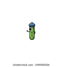 Cute Police  Cucumber Cartoon Character Vector Illustration Design. Outline, Cute, Funny Style. Recomended For Children Book, Cover Book, And Other.