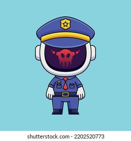 cute police evil astronaut cartoon doodle hand drawn concept vector kawaii icon illustration